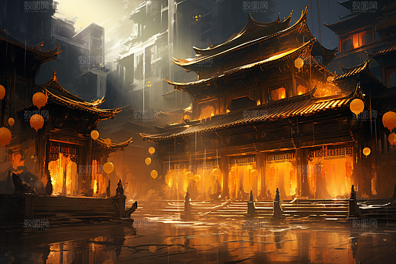 金色神话建筑神仙洞府梦幻原画