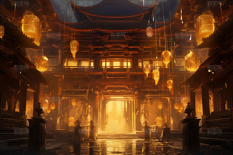 金色神话建筑古风高清原画