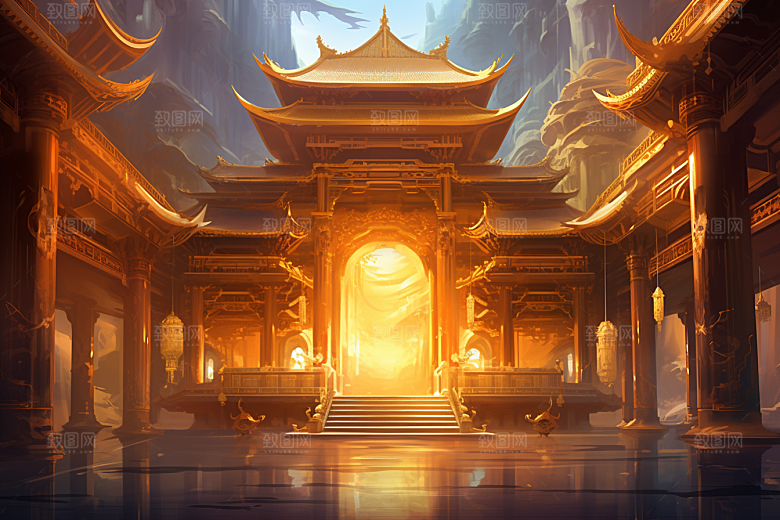 金色神话建筑游戏国潮原画