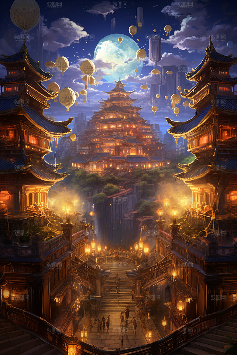 金色神话建筑天宫梦幻原画