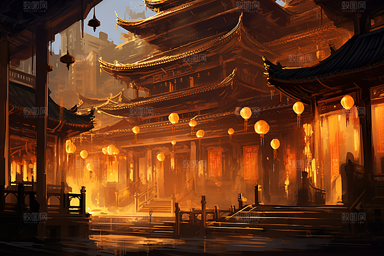 金色神话建筑国潮天宫原画