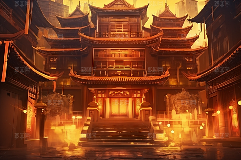 金色神话建筑梦幻国潮原画