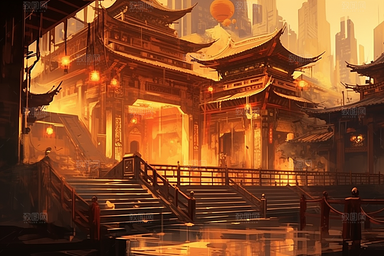 金色神话建筑梦幻游戏原画