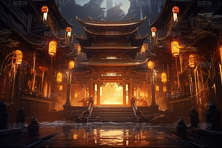 金色神话建筑游戏古风原画