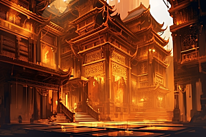金色神话建筑国潮游戏原画