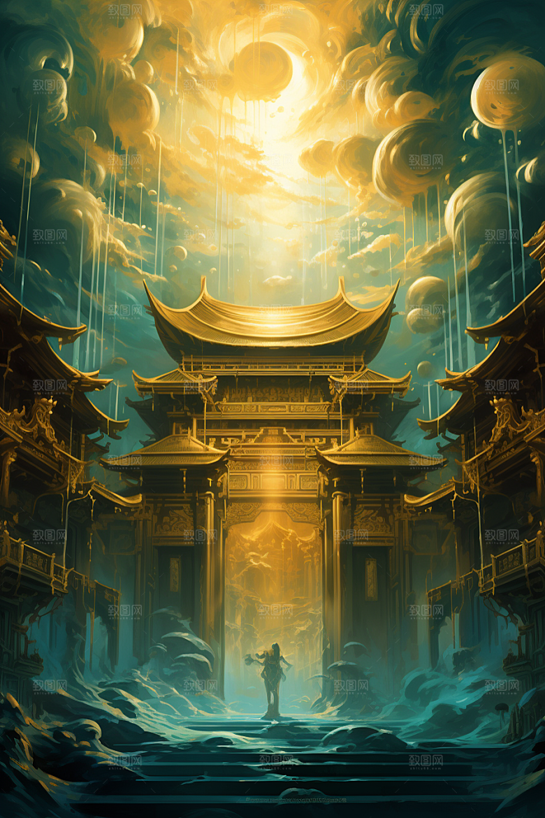 金色神话建筑高清神仙洞府原画