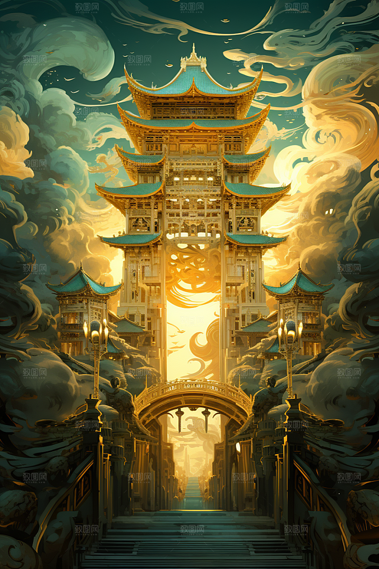 金色神话建筑梦幻神仙洞府原画
