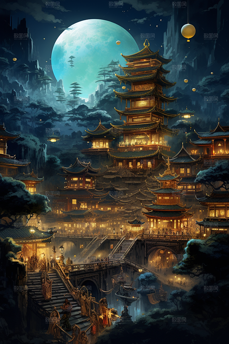 金色神话建筑天宫古风原画