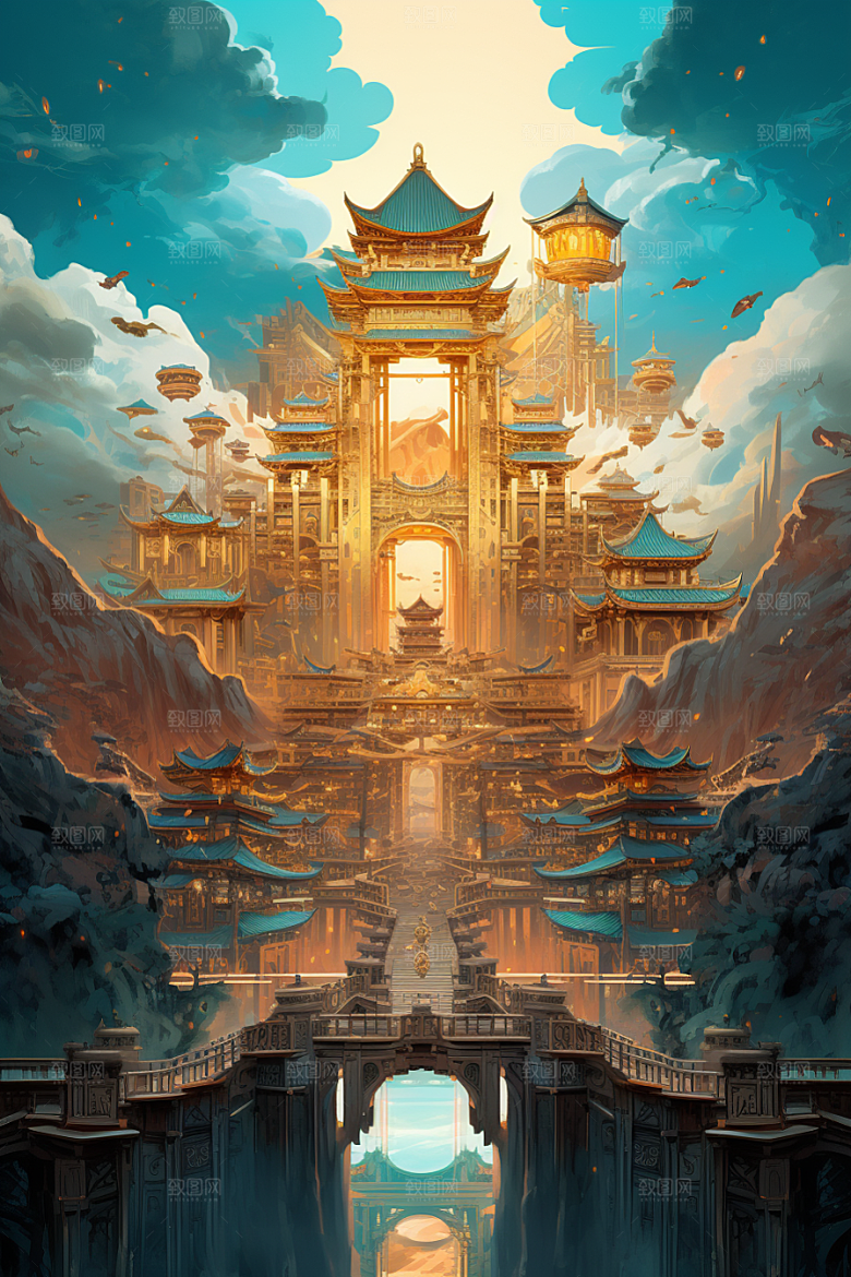 金色神话建筑游戏国潮原画