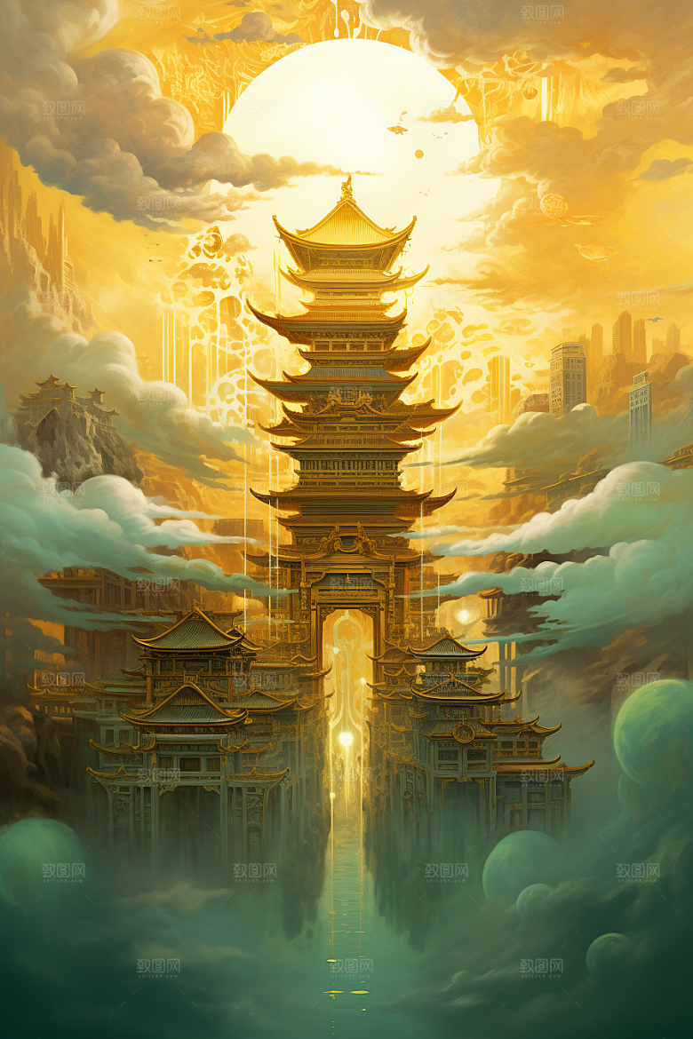 金色神话建筑神仙洞府天宫原画