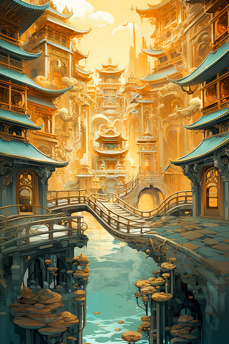 金色神话建筑高清古风原画
