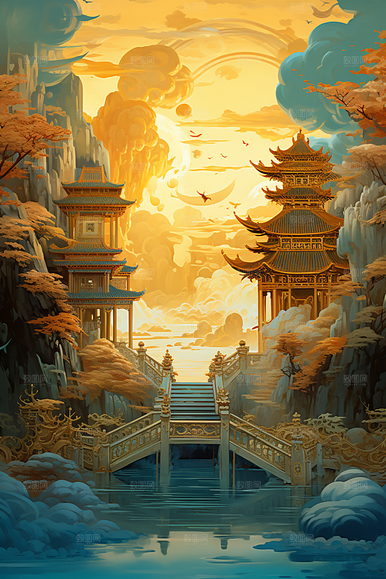 金色神话建筑天宫游戏原画