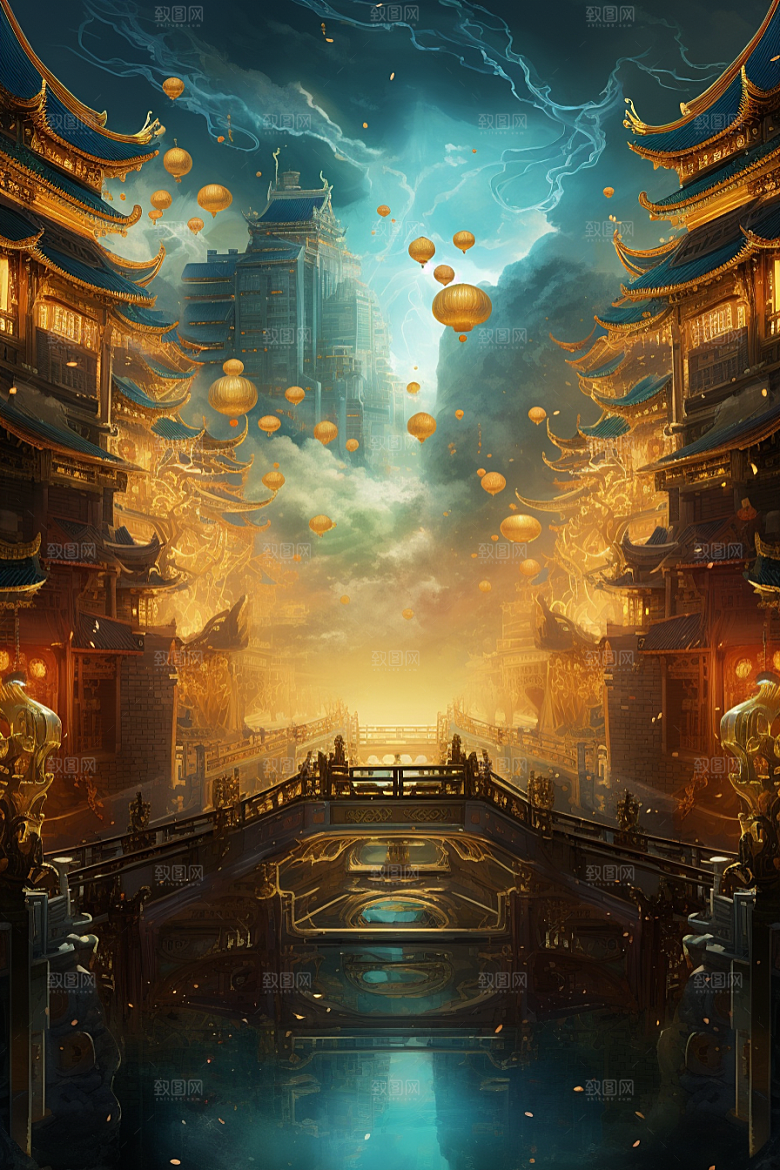 金色神话建筑游戏古风原画