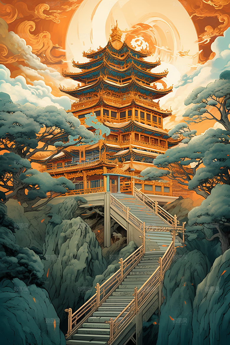 金色神话建筑梦幻游戏原画