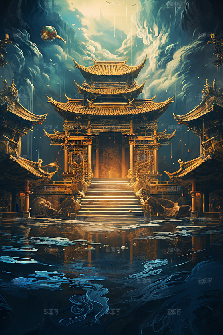 金色神话建筑古风天宫原画
