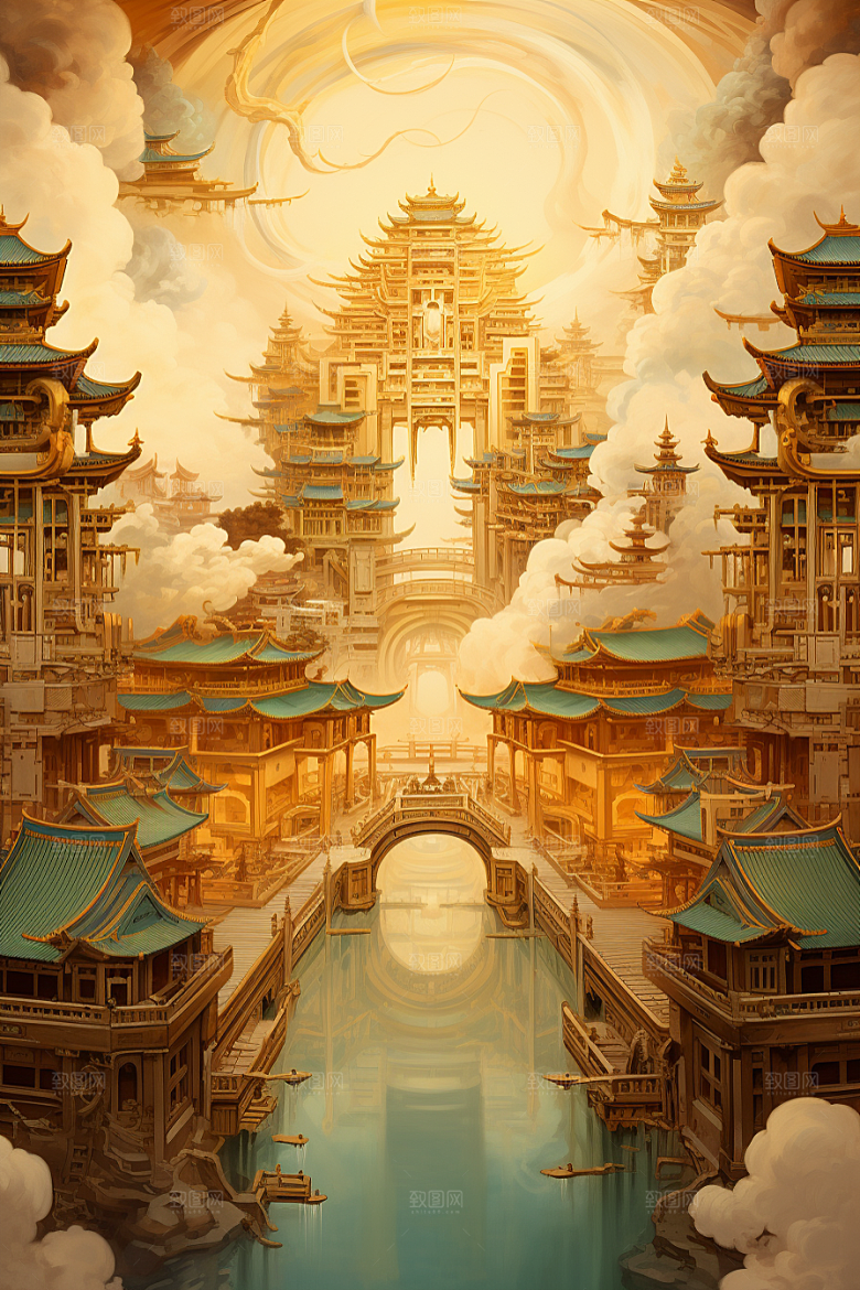 金色神话建筑梦幻天宫原画