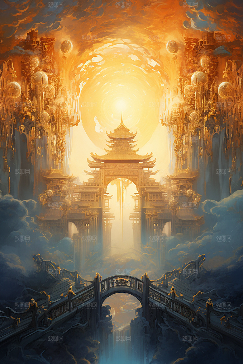金色神话建筑游戏梦幻原画