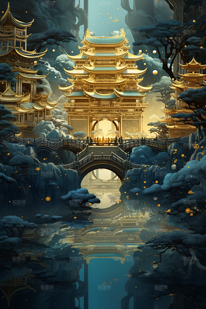 金色神话建筑古风天宫原画
