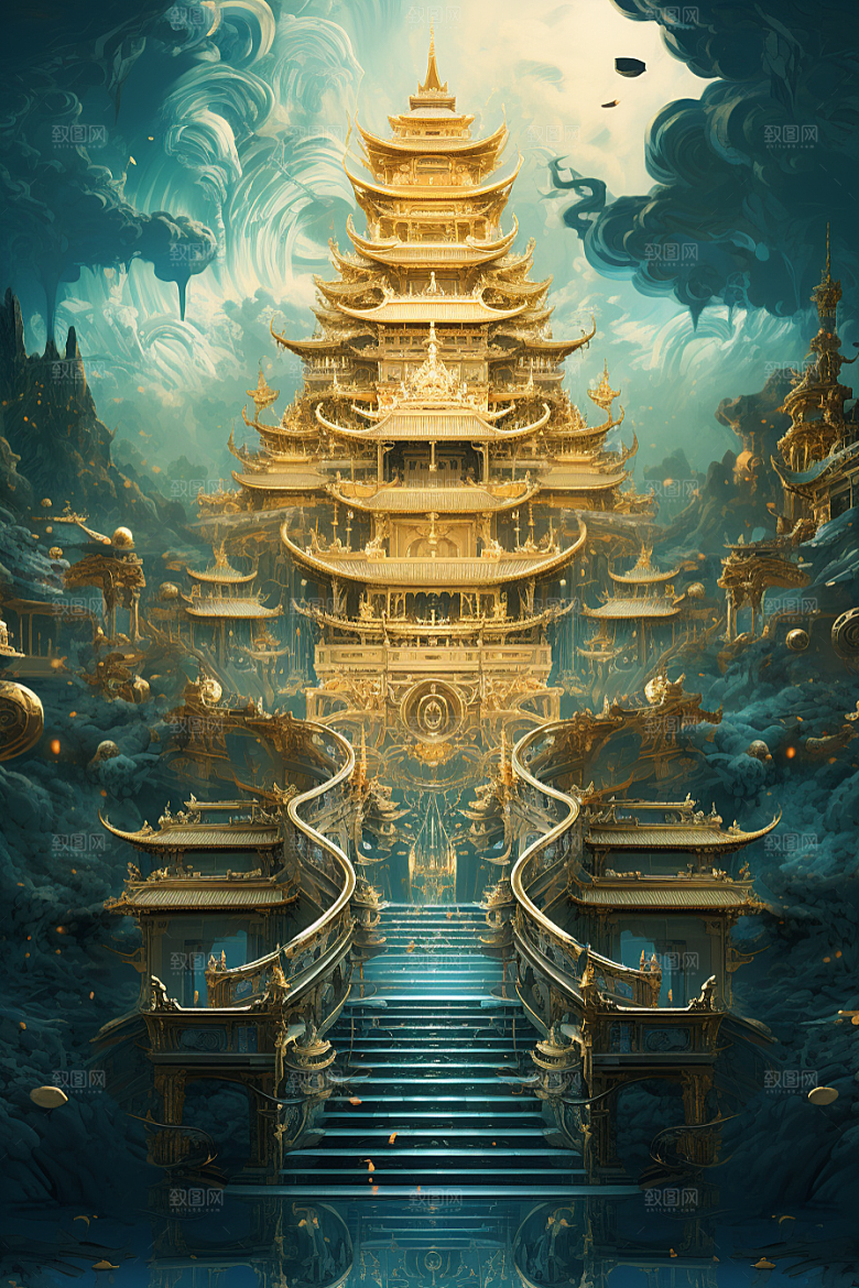 金色神话建筑梦幻神仙洞府原画