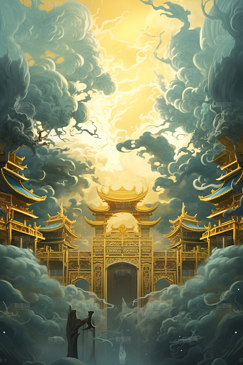 金色神话建筑高清神仙洞府原画
