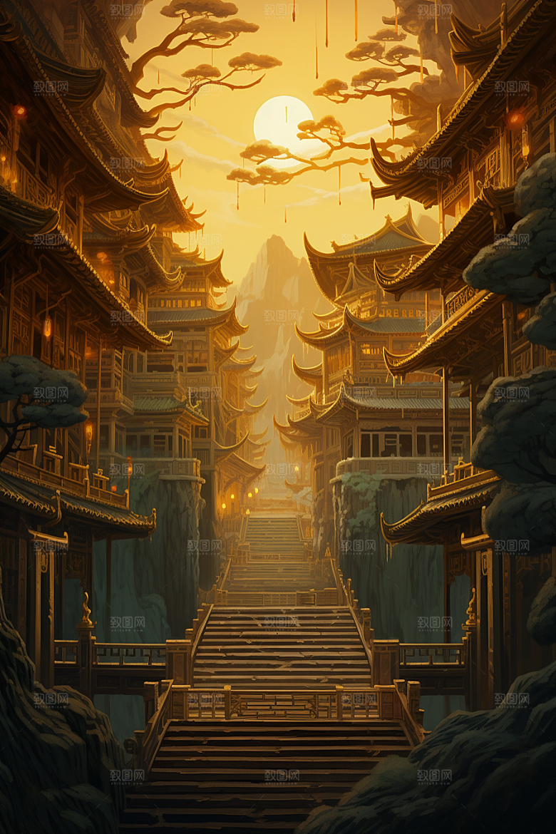 金色神话建筑国潮古风原画