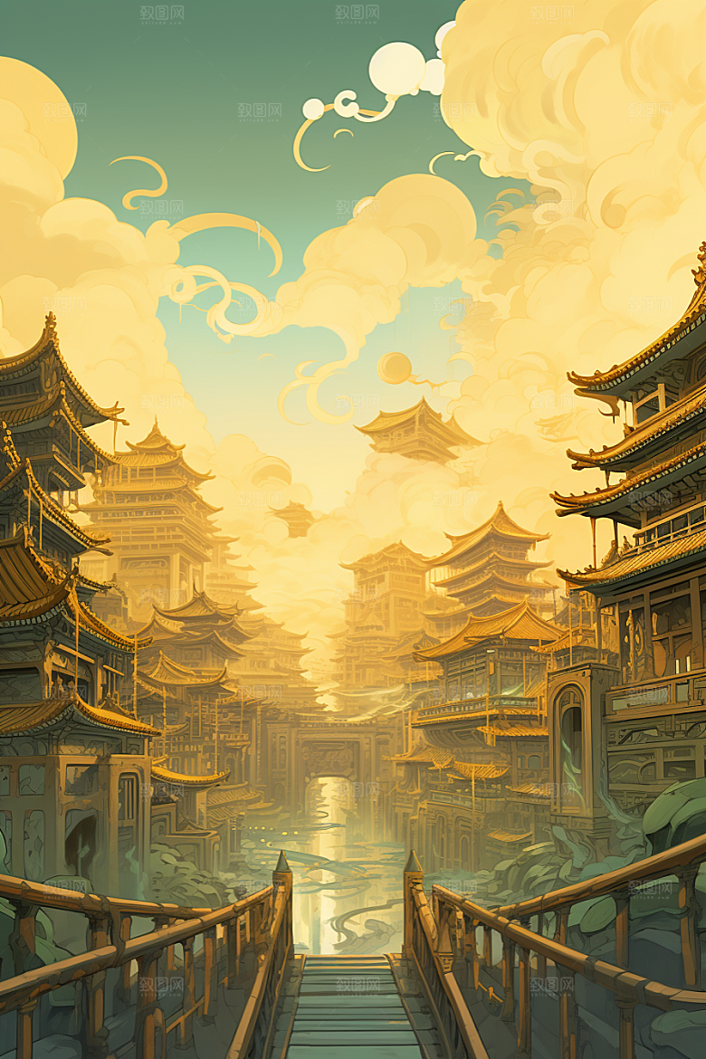 金色神话建筑梦幻天宫原画