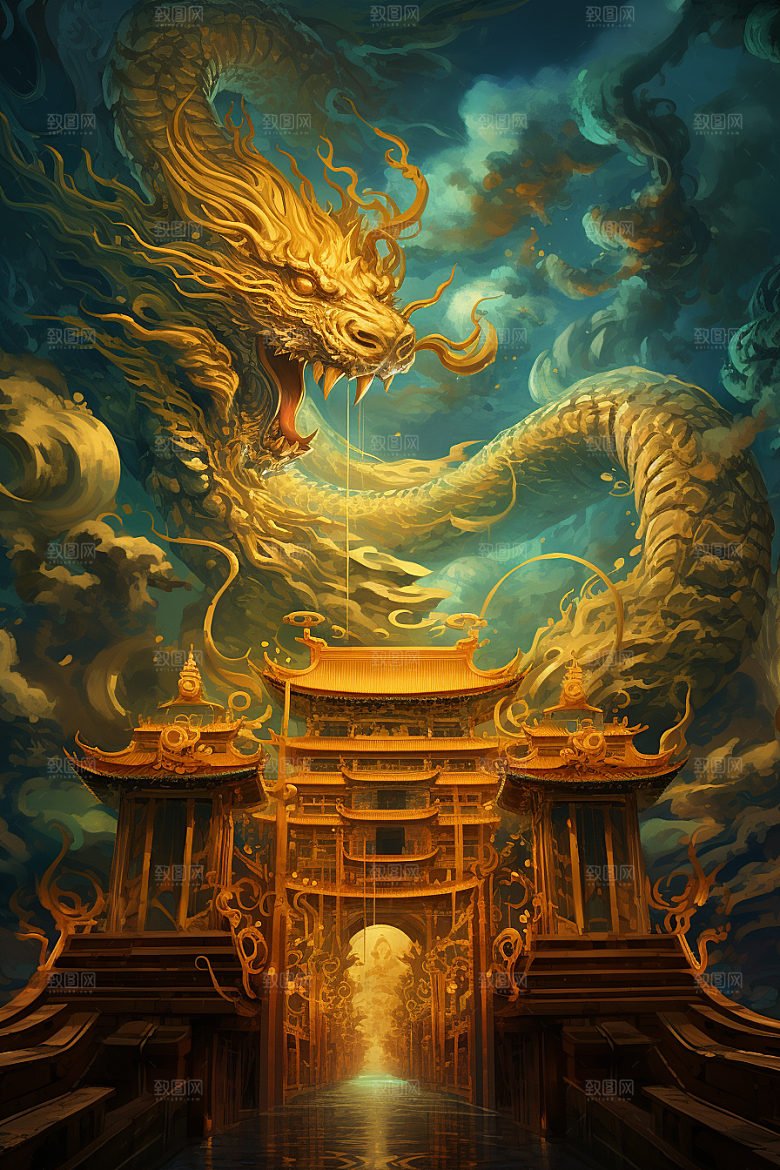 金色神话建筑古风国潮原画