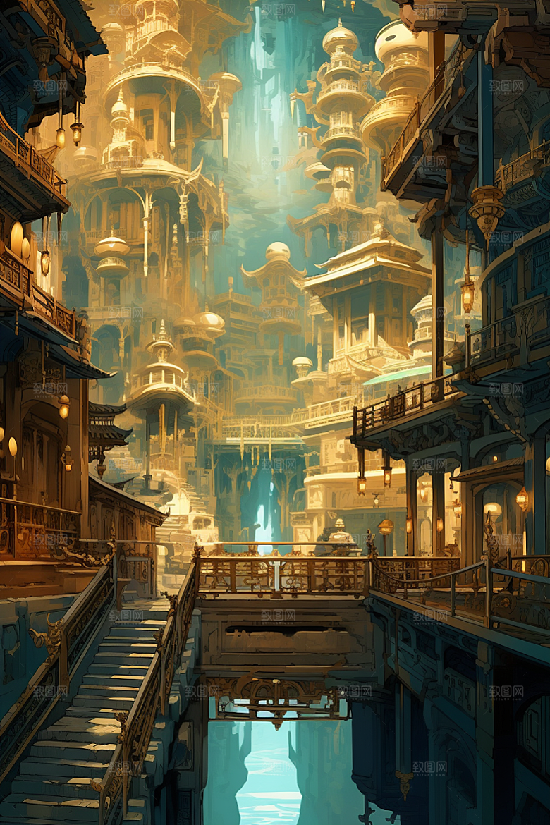金色神话建筑神仙洞府天宫原画