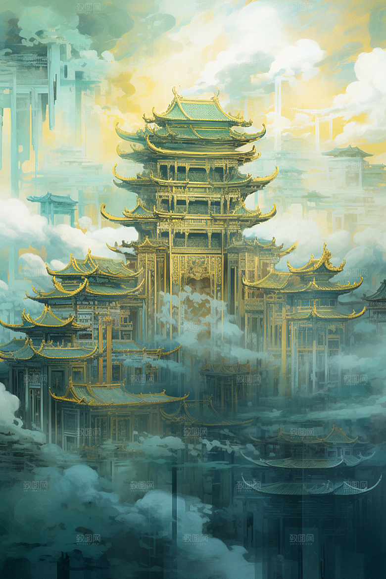金色神话建筑梦幻神仙洞府原画