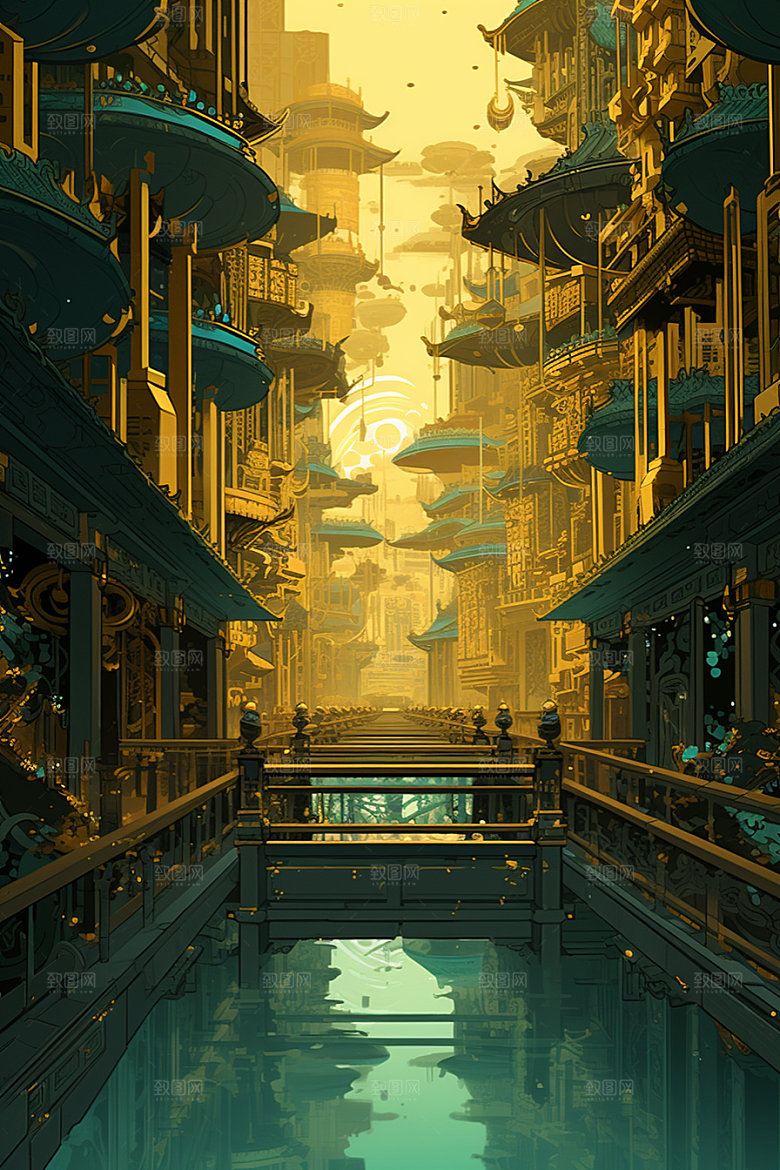 金色神话建筑梦幻国潮原画