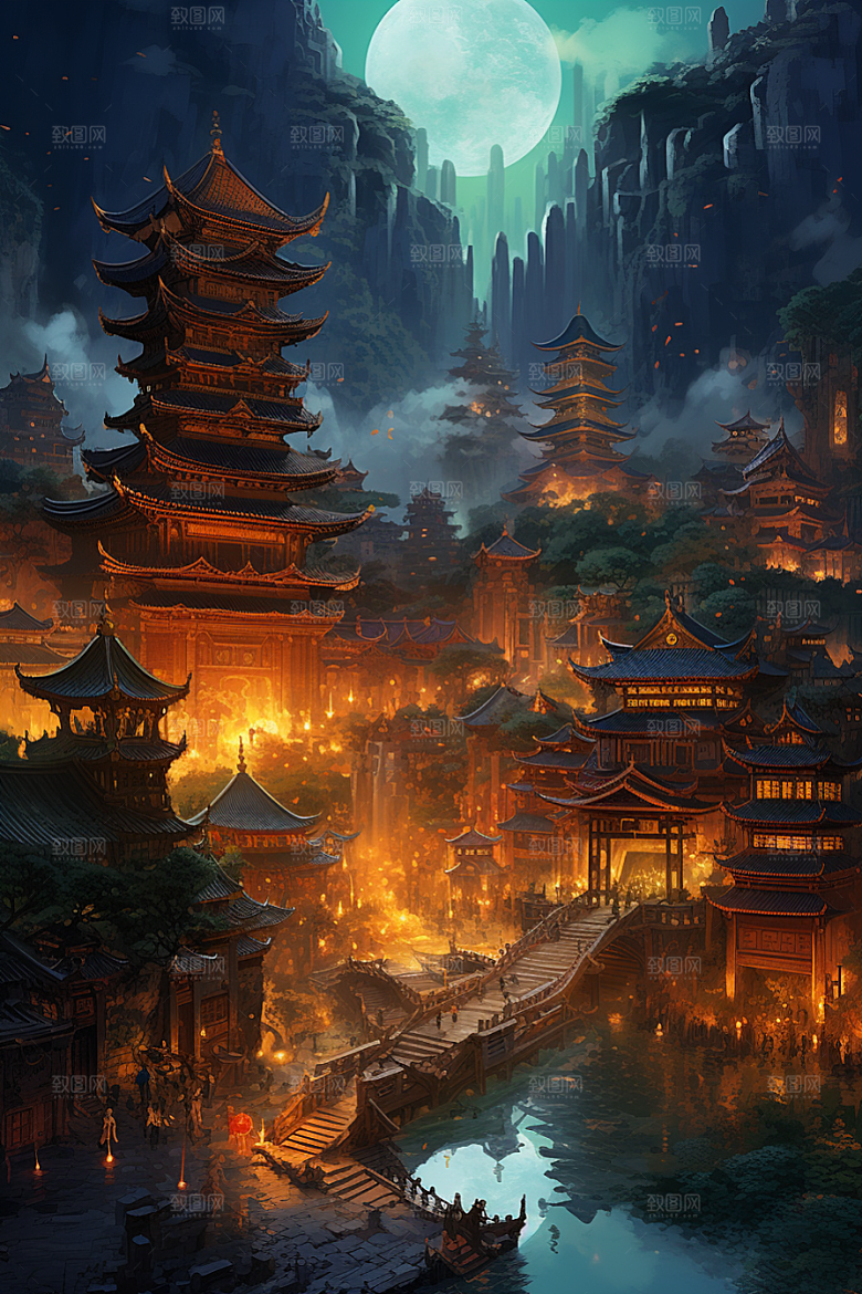 金色神话建筑天宫梦幻原画