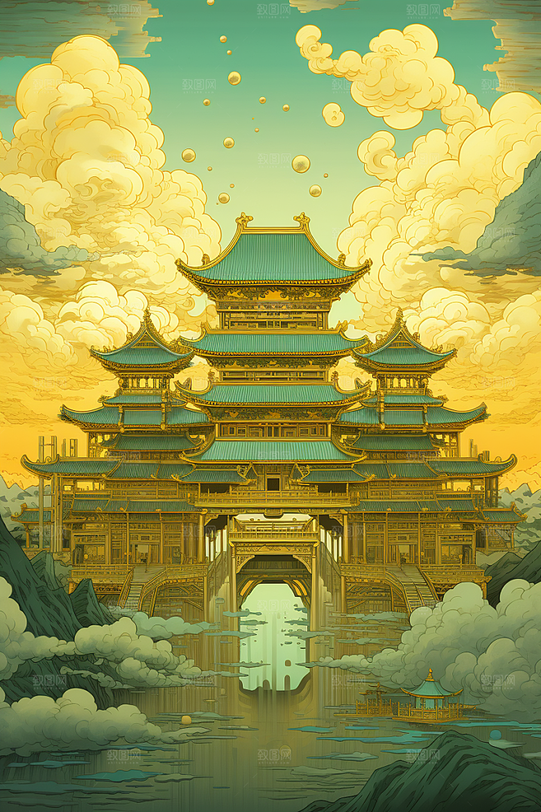 金色神话建筑国潮天宫原画