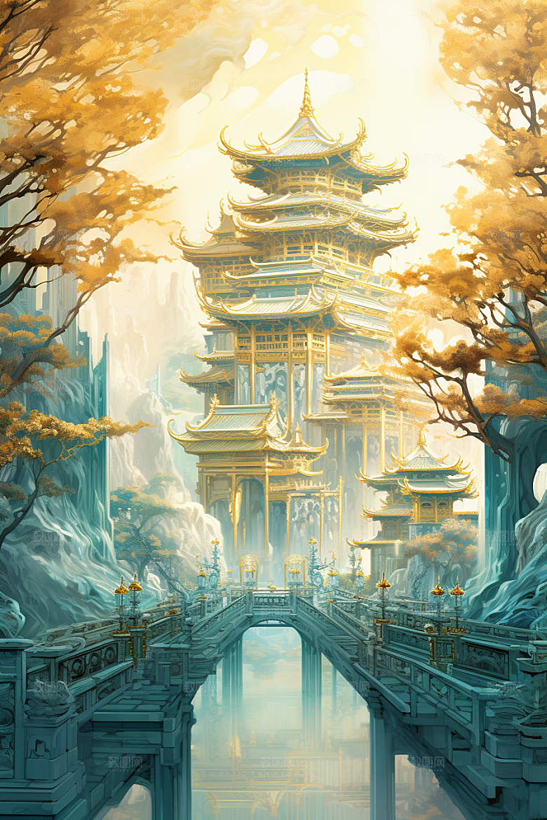 金色神话建筑天宫游戏原画