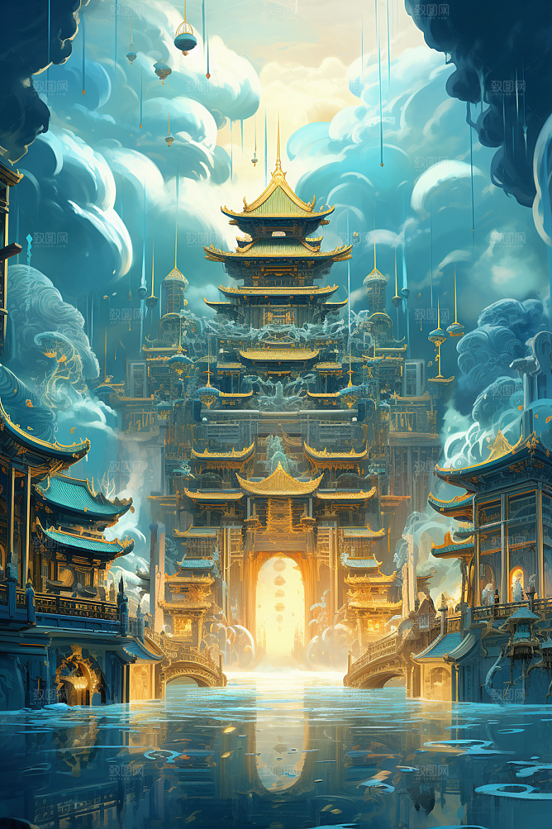 金色神话建筑国潮天宫原画