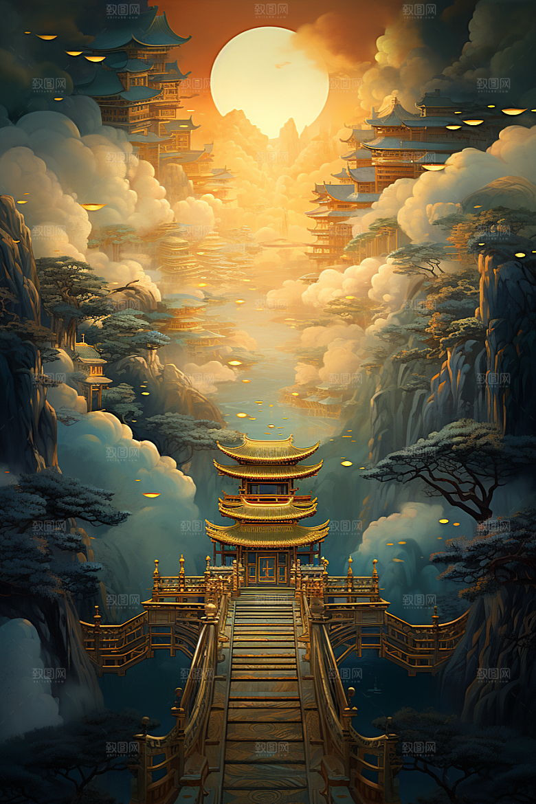 金色神话建筑国潮游戏原画