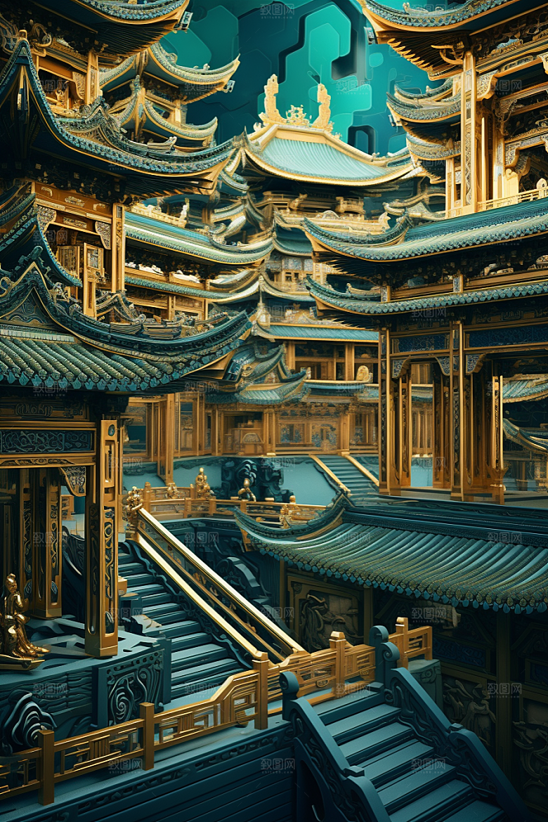 金色神话建筑古风游戏原画