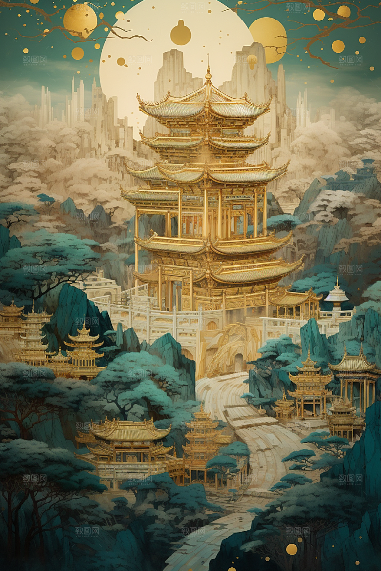 金色神话建筑中国传统风格高清原画