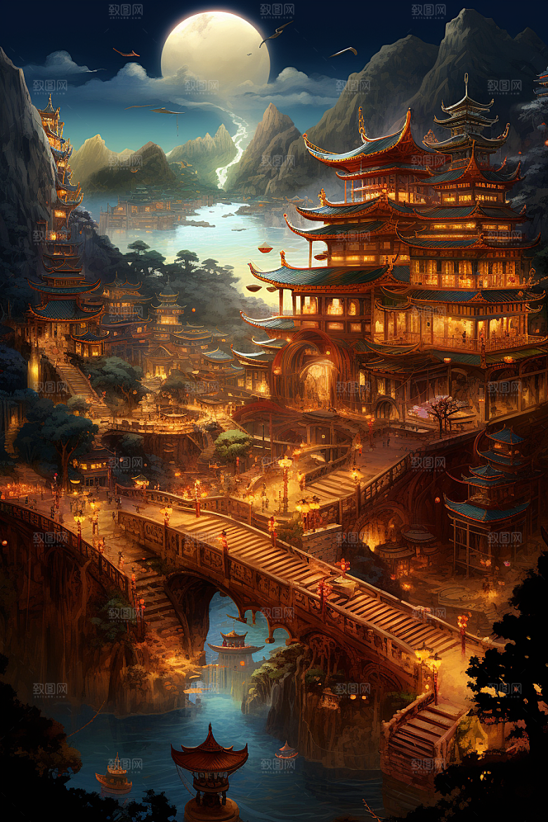 金色神话建筑神仙洞府高清原画