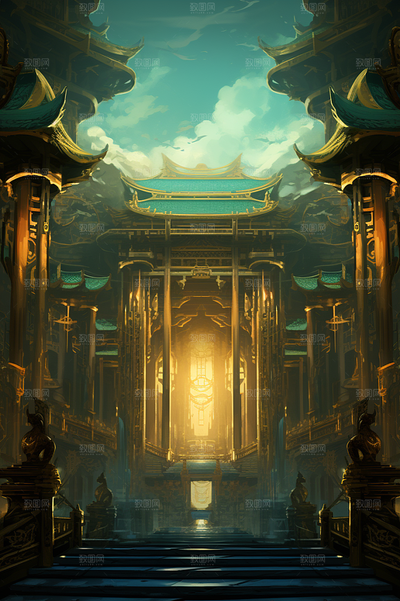 金色神话建筑梦幻国潮原画