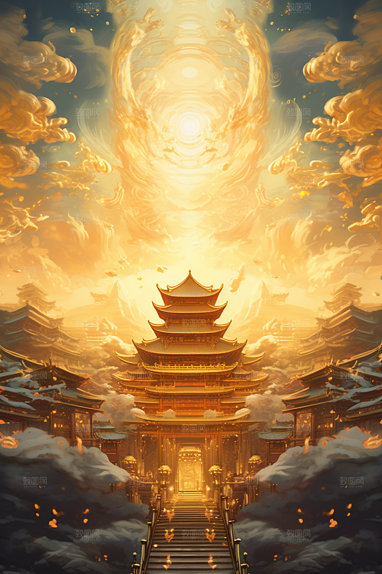 金色神话建筑天宫中国传统风格原画