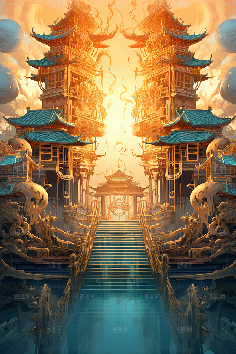 金色神话建筑梦幻天宫原画