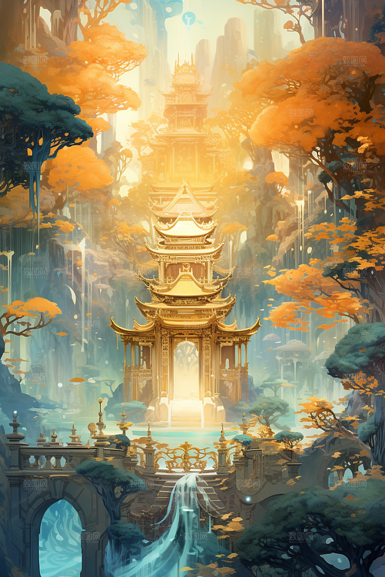 金色神话建筑高清国潮原画