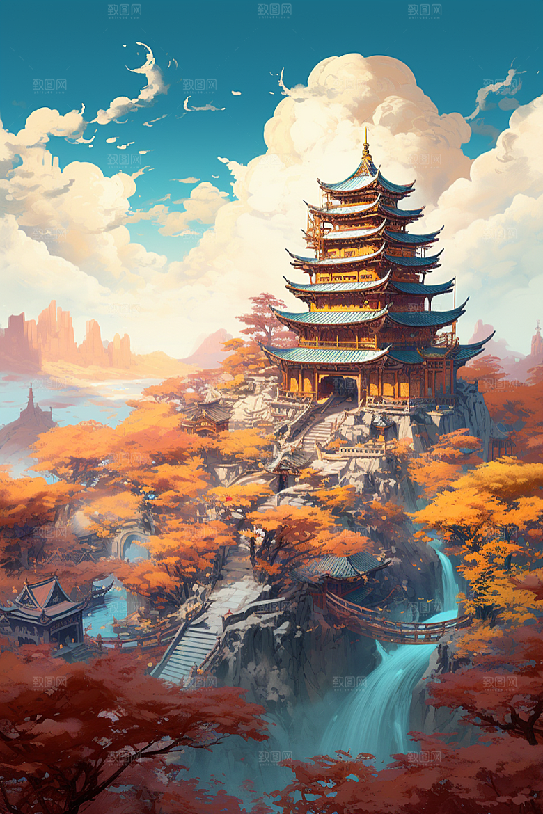 金色神话建筑神仙洞府梦幻原画