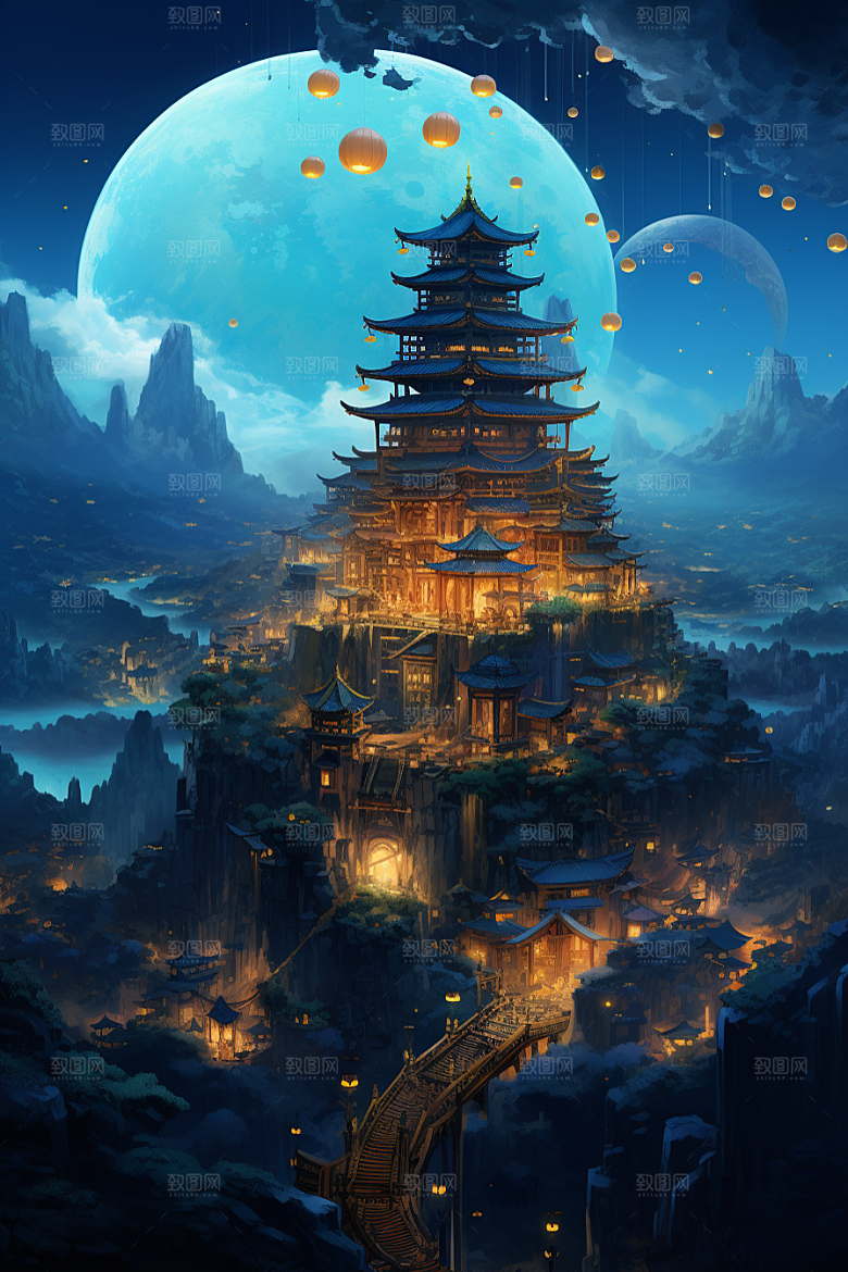 金色神话建筑古风天宫原画