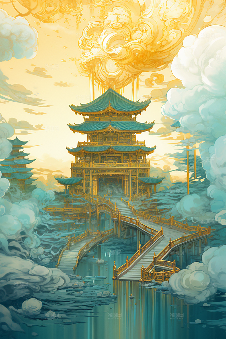 金色神话建筑天宫游戏原画