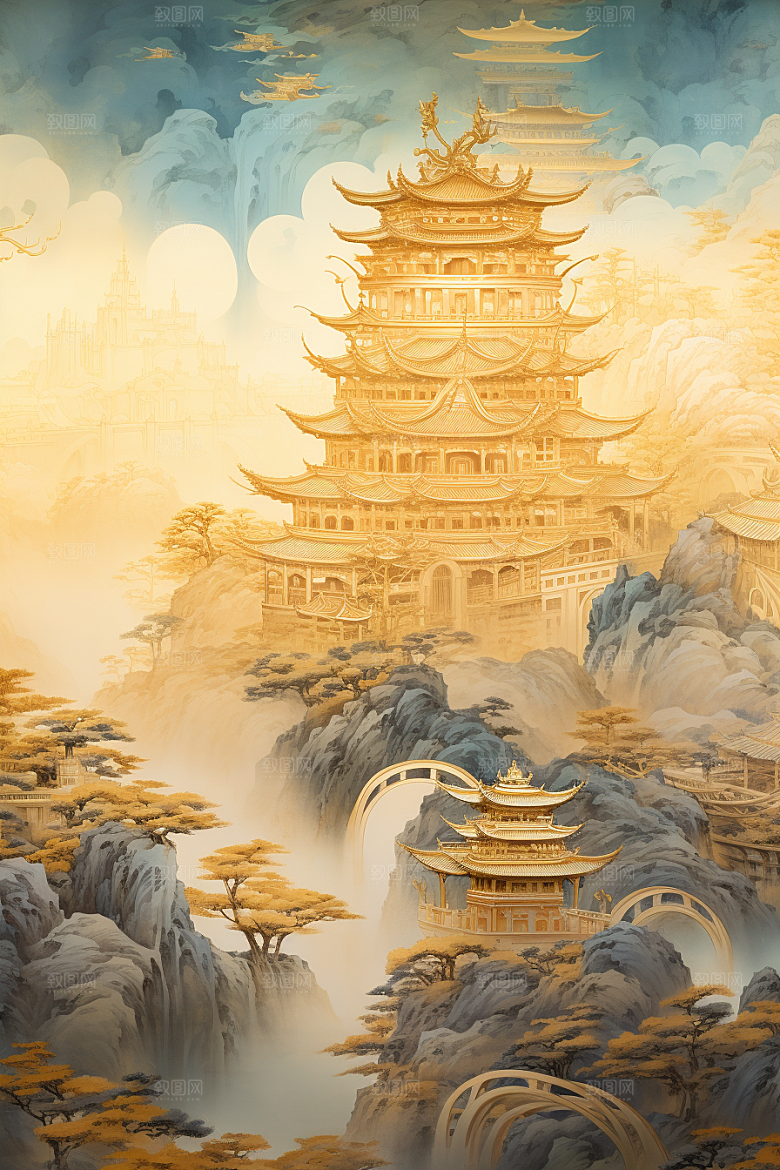 金色神话建筑高清神仙洞府原画