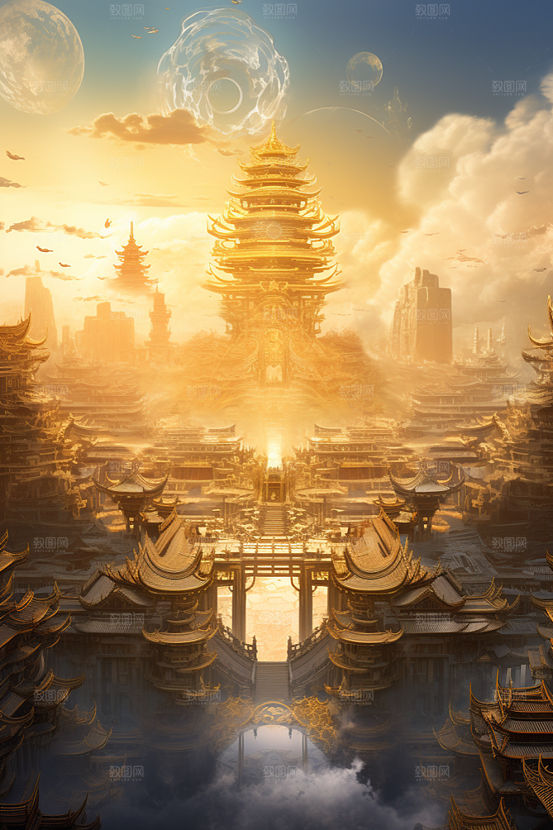 金色神话建筑高清古风原画
