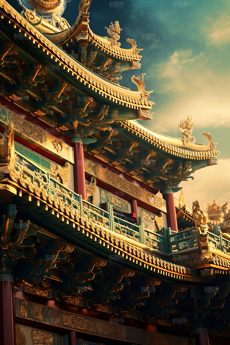金色神话建筑梦幻国潮原画
