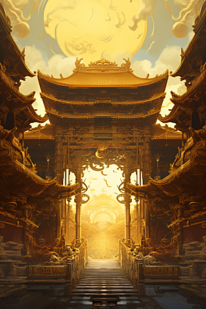 金色神话建筑国潮中国传统风格原画