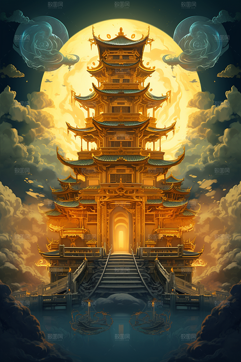 金色神话建筑神仙洞府高清原画